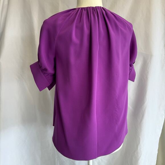 Oscar de la Renta Gathered Stretch Silk Blouse in Hyacinth - Size 4 - Picture 3 of 14